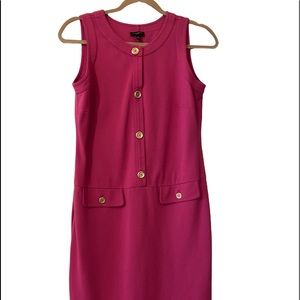 Talbots Dress Womens 6 Petite Pink Sleeveless Button Scoop Neck Flap Pockets
